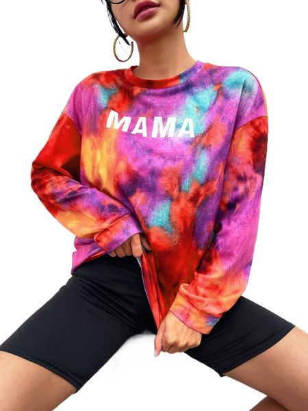 tie dye letter graphic drop shoulder sweatshirt i1fe#, Black 
tie dye letter graphic drop shoulder sweatshirt i1fe#, Black
