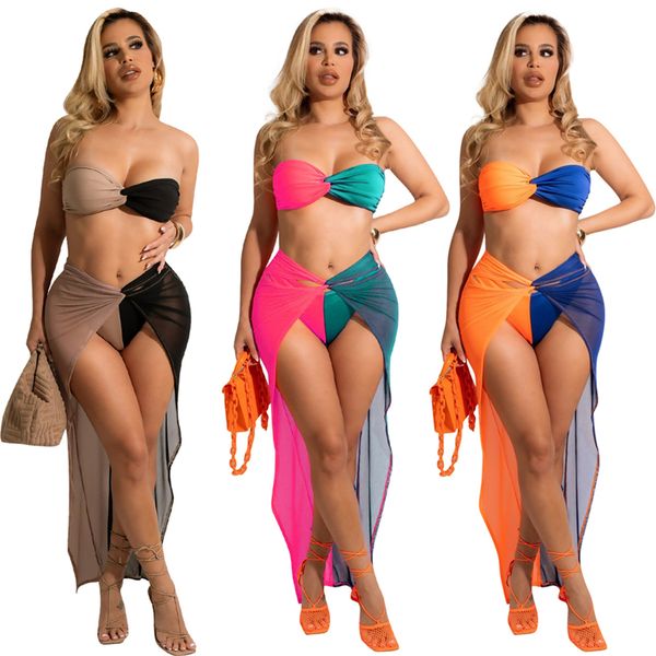 summer splicing casual tracksuits for womens sleeveless chest wrap and mesh long skirts with briefs 3 piece sets nk303, Gray
summer splicing casual tracksuits for womens sleeveless chest wrap and mesh long skirts with briefs 3 piece sets nk303, Gray