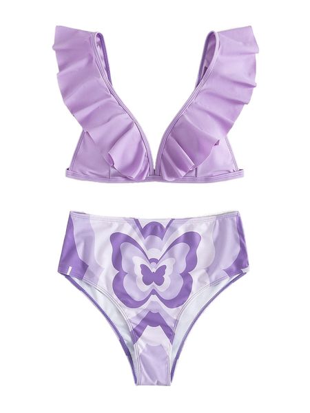 butterfly pattern frill trim bikini swimsuit 10ie#, White;black
butterfly pattern frill trim bikini swimsuit 10ie#, White;black