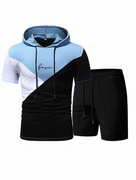 men letter colorblock hooded tee & shorts j3ac#, Gray
men letter colorblock hooded tee & shorts j3ac#, Gray