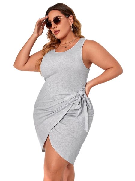 plus wrap knot side dress k7ul#, Black