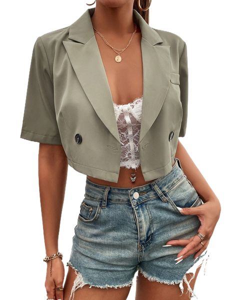 double button decor pocket blazer a7rj#, White 
double button decor pocket blazer a7rj#, White