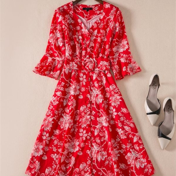 casual dresses summer style elegant print dress slim v-neck middle sleeve waist women's y8m9, Black;gray