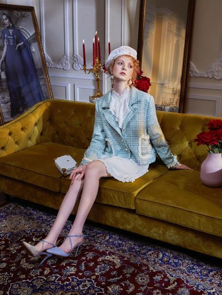 x aurelia kristie plaid pattern pearl beaded raw trim pocket button back tweed blazer r2k4#, White
x aurelia kristie plaid pattern pearl beaded raw trim pocket button back tweed blazer r2k4#, White