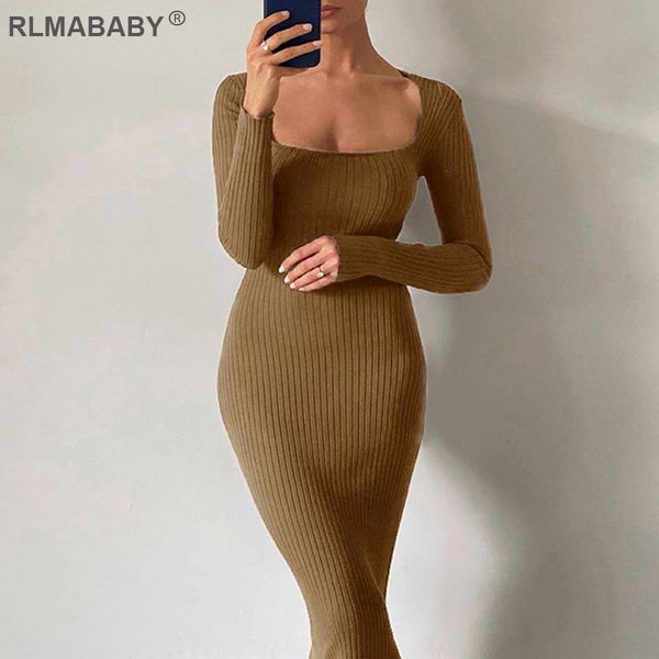 2021 autumn winter square collar long sleeve knitted ribbed mid-calf dress casual street women slim long bodycon dress, Black;gray
2021 autumn winter square collar long sleeve knitted ribbed mid-calf dress casual street women slim long bodycon dress, Black;gray