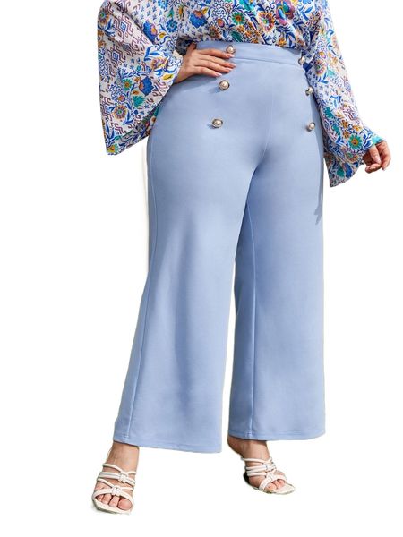plus double breasted wide leg pants e325#, Black