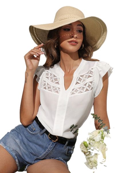 n.otch neck guipure l.ace insert t.op g0nq#, White