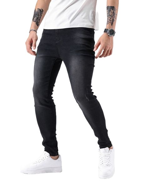 men bleach wash cat scratch skinny jeans q6fd#, Blue