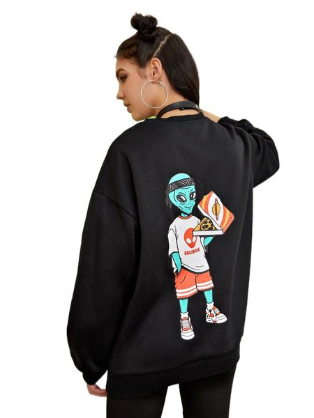 x alterfanart alien and letter graphic drop shoulder sweatshirt 53cw#, Black
x alterfanart alien and letter graphic drop shoulder sweatshirt 53cw#, Black