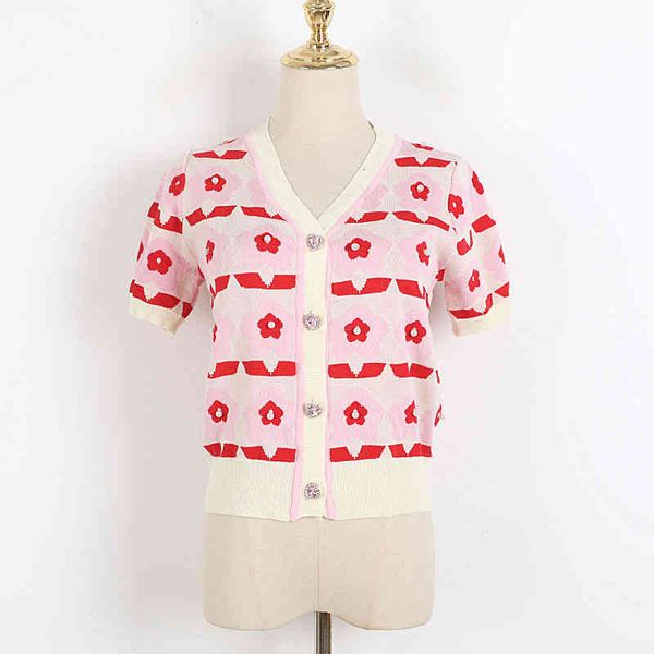 women's knits & tees v-neck short sleeved cardigan women's summer clothes flower jacquard diamond button love sweater 6n4r, White
women's knits & tees v-neck short sleeved cardigan women's summer clothes flower jacquard diamond button love sweater 6n4r, White