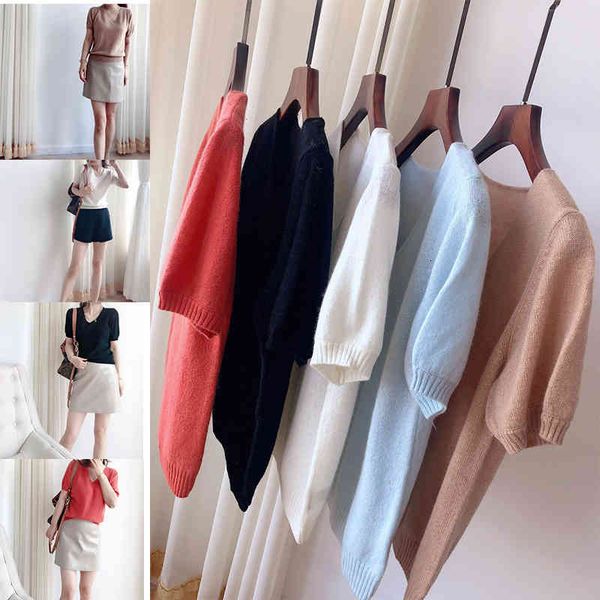 women's t-shirt p185 spring and summer th multicolor v-neck basic wool 70 cashmere 29 blended knitted t-shirt, White
women's t-shirt p185 spring and summer th multicolor v-neck basic wool 70 cashmere 29 blended knitted t-shirt, White