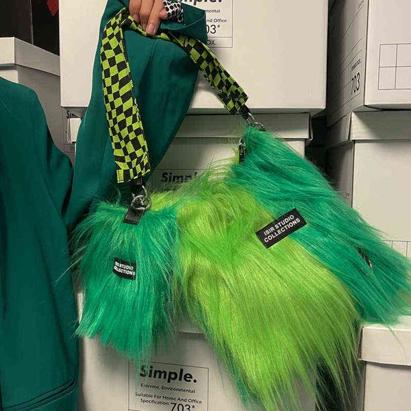 original green wig stitching designer messenger bag men winter women fashion handbags portable underarm messenger fun plush bag x220331 
original green wig stitching designer messenger bag men winter women fashion handbags portable underarm messenger fun plush bag x220331