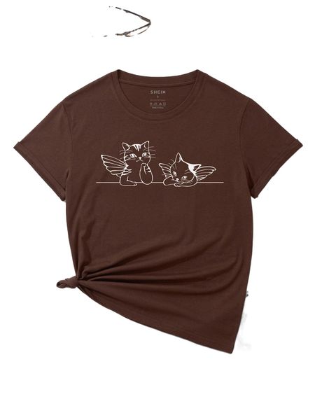 cat & wings print tee n3xx#, White