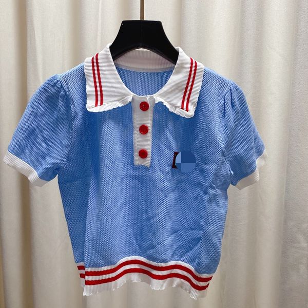 531 2022 runway summer brand same style sweater blue white crew neck short sleeve women's sweaters qian, White;black
531 2022 runway summer brand same style sweater blue white crew neck short sleeve women's sweaters qian, White;black