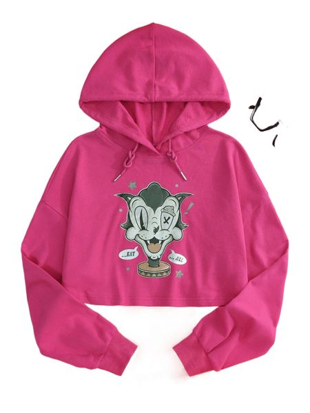 x laserblazt cartoon graphic drop shoulder crop drawstring hoodie b9og#, Black
x laserblazt cartoon graphic drop shoulder crop drawstring hoodie b9og#, Black