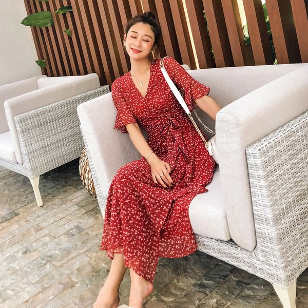 jenny you korean dongdamen women's red chiffon floral dress summer waist holiday dress, Black;gray
jenny you korean dongdamen women's red chiffon floral dress summer waist holiday dress, Black;gray