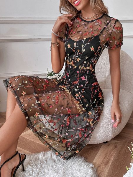 embroidery floral mesh overlay dress 26mo#, Black;gray
embroidery floral mesh overlay dress 26mo#, Black;gray