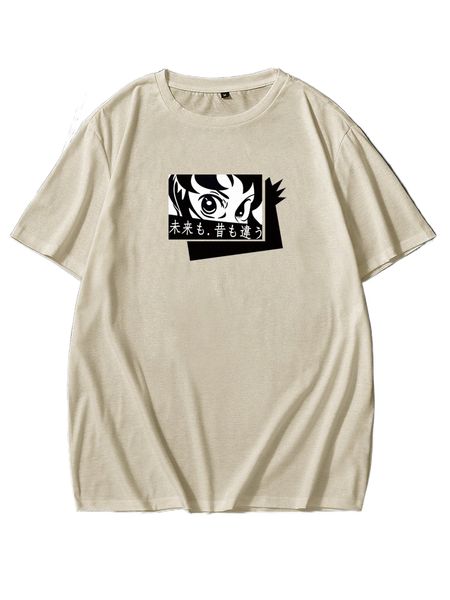 men figure & japanese letter graphic tee f8k9#, White;black