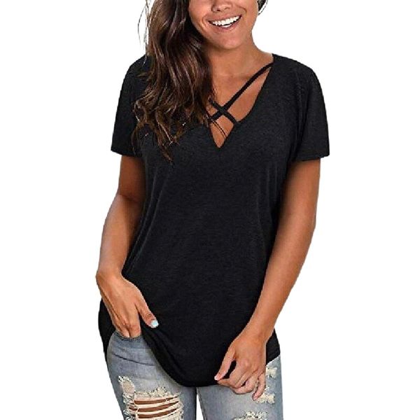 womens short sleeve v neck t shirts criss cross t-shirt casual loose cotton tees black t7ji#, White
womens short sleeve v neck t shirts criss cross t-shirt casual loose cotton tees black t7ji#, White