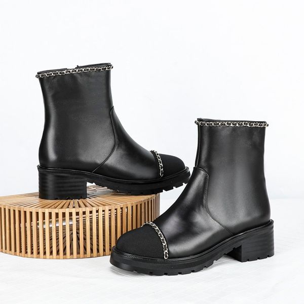 women boots round toe ankle for woman slip-on fashion genuine leather chain high heels, Black
women boots round toe ankle for woman slip-on fashion genuine leather chain high heels, Black