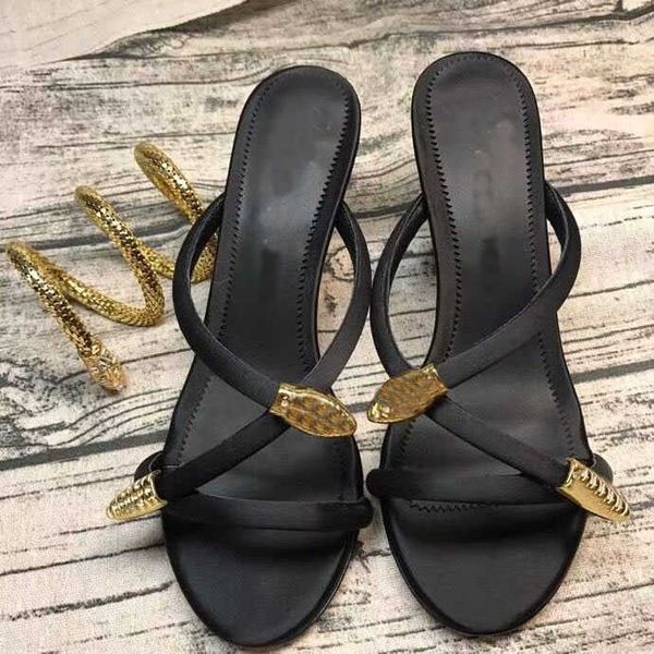 fashion designer metal snake open toe sandals silk luxury 7.5cm 10cm high heels size 35-39, Black
fashion designer metal snake open toe sandals silk luxury 7.5cm 10cm high heels size 35-39, Black