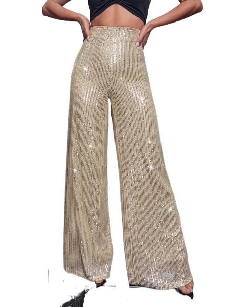 high waist sequins wide leg pants 900l#, Black;white