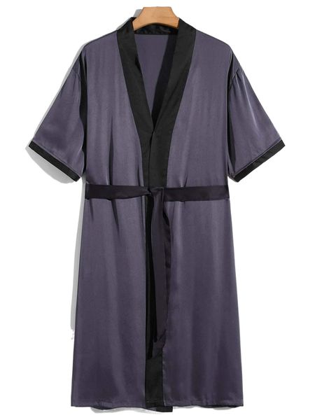men contrast binding belted satin sleep robe q00y#, Black;brown
men contrast binding belted satin sleep robe q00y#, Black;brown