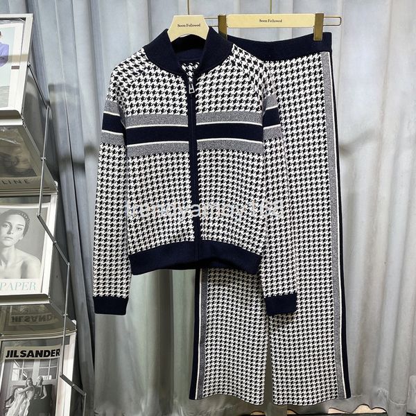 women's knits & tees early spring classic thousand bird check letter printed cashmere sweater + wide leg pants knitted shorts women, White
women's knits & tees early spring classic thousand bird check letter printed cashmere sweater + wide leg pants knitted shorts women, White