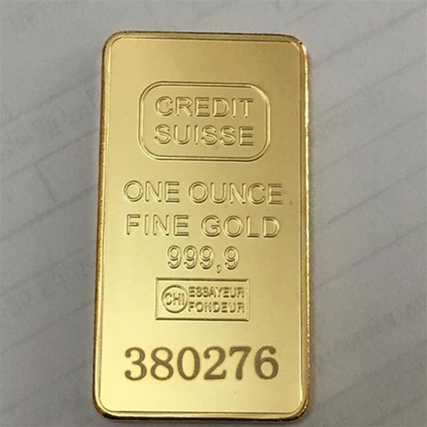 10 pcs non magnetic credit suisse ingot 1oz gold plated bullion bar swiss souvenir coin gift 50 x 28 mm with different serial lase316z
10 pcs non magnetic credit suisse ingot 1oz gold plated bullion bar swiss souvenir coin gift 50 x 28 mm with different serial lase316z