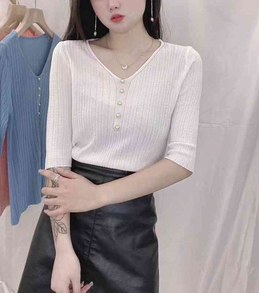 women's polos ice silk knitwear v-neck women's design sense pit strip slim fit short sleeve t-shirt summer five point outer wear f, White
women's polos ice silk knitwear v-neck women's design sense pit strip slim fit short sleeve t-shirt summer five point outer wear f, White