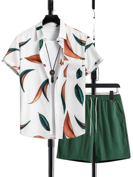 men plants print shirt & shorts without tee u4yt#, Gray