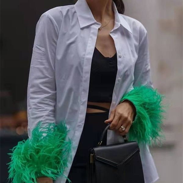 puwd elegant women cuff stitching green furry white shirt spring patchwork chic blouse vintage loose female 220407
puwd elegant women cuff stitching green furry white shirt spring patchwork chic blouse vintage loose female 220407