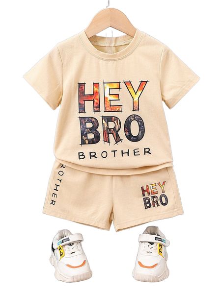 toddler boys slogan graphic tee & shorts r7fb#, Black;white