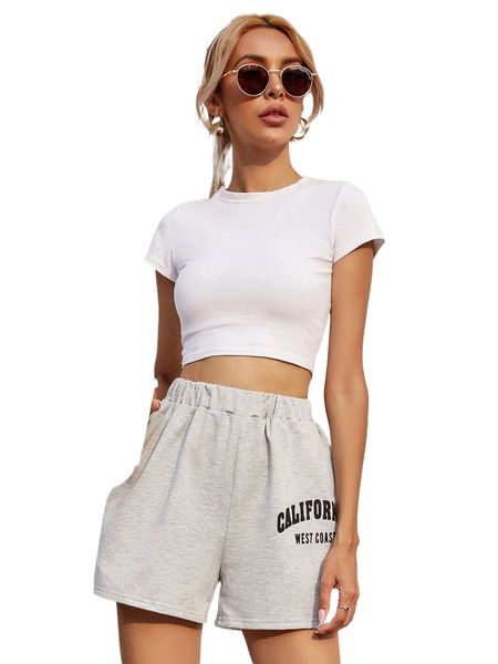 letter graphic slant pocket shorts p26z#, White;black