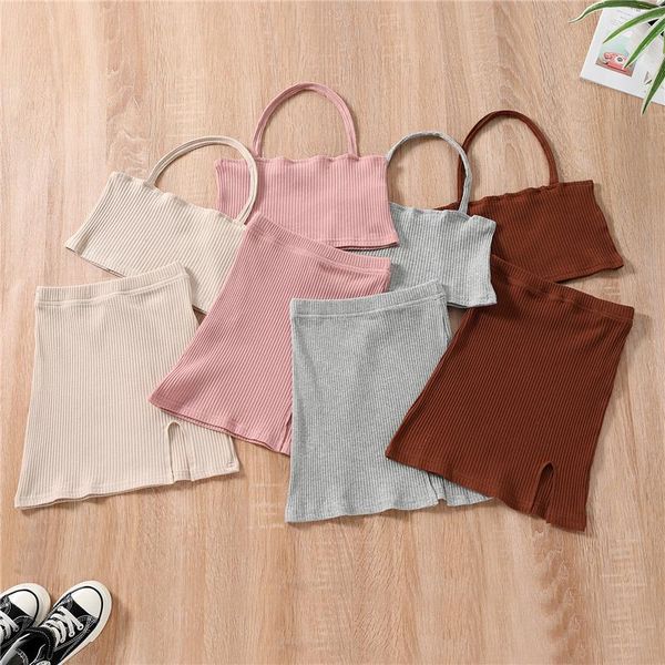 fashion 2pcs kids summer outfit set solid color ribbed halter neck sleeveless crop short slit skirt for girls 2-7, White
fashion 2pcs kids summer outfit set solid color ribbed halter neck sleeveless crop short slit skirt for girls 2-7, White