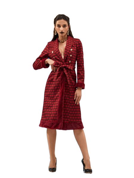 x waad krali geo print teddy panel belted coat w6yi#, Black