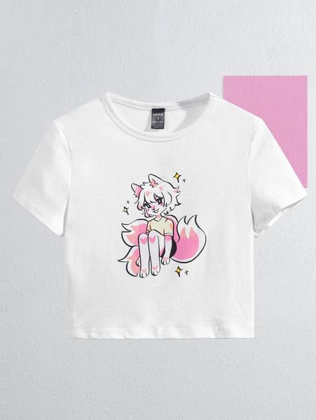 x partiineko figure graphic crop tee p4s0#, White 
x partiineko figure graphic crop tee p4s0#, White