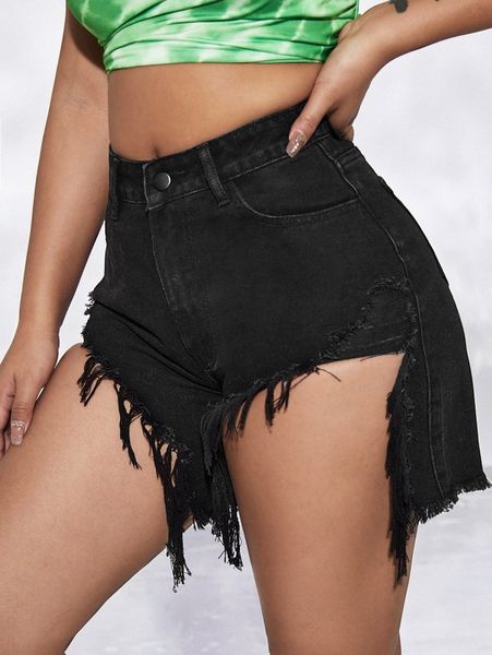 sxy ripped asymmetrical raw hem denim shorts p28p#, White;black