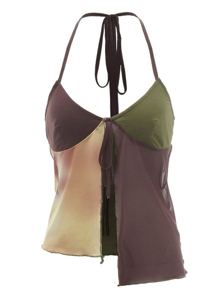 asymmetrical hem tie front colorblock halter q3xn#, White 
asymmetrical hem tie front colorblock halter q3xn#, White