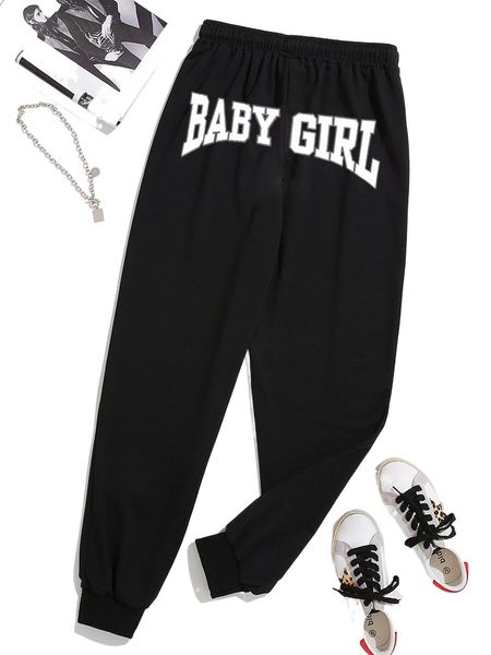 letter graphic drawstring waist sweatpants n18l#, Black;white