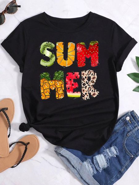 fashion womens funny fruits t-shirts summer casual short sleeves, White