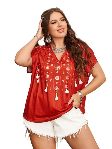 plus paisley print fringe detail tee u5er#, Black
plus paisley print fringe detail tee u5er#, Black