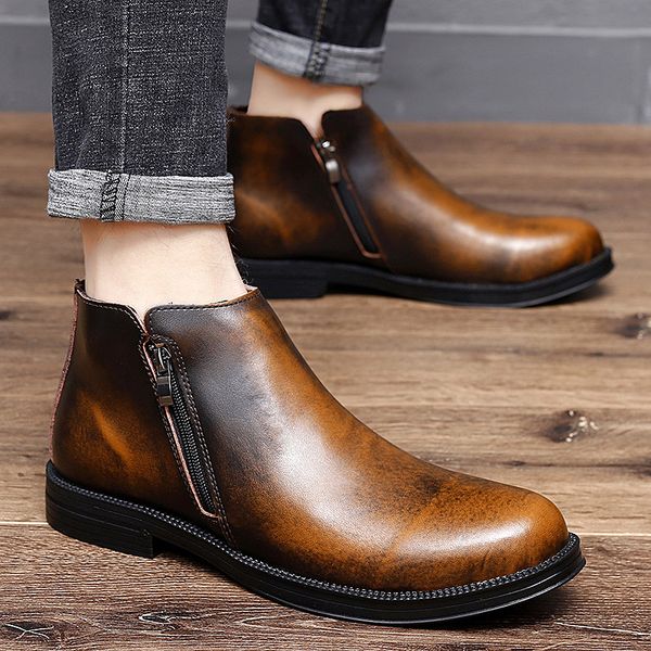new leather boots retro british style casual shoes brown boots non-slip zipper ankle boots for men, Black
new leather boots retro british style casual shoes brown boots non-slip zipper ankle boots for men, Black