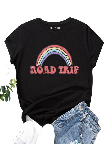 rainbow and letter graphic tee f18c#, White