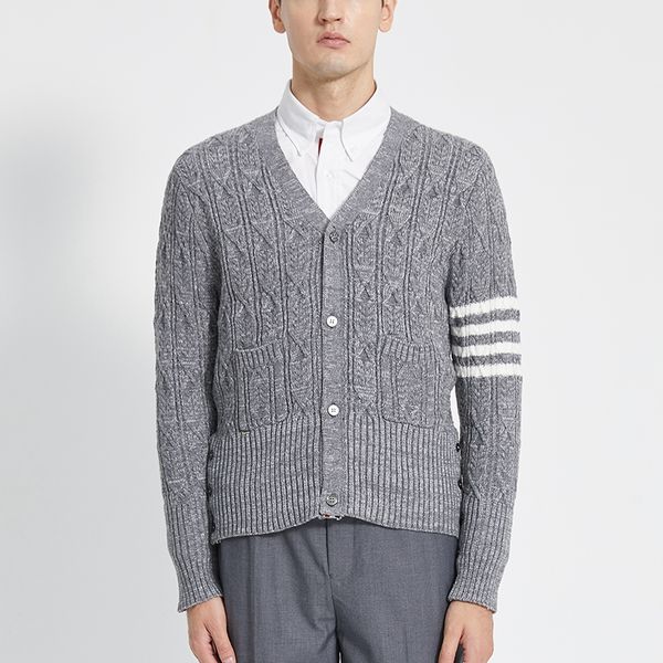 tb men's sweater merino wool aran cable 4-bar stripe v-neck cardigan for women sweaters 2022 autumn korean fashion brand gray coat, White;black
tb men's sweater merino wool aran cable 4-bar stripe v-neck cardigan for women sweaters 2022 autumn korean fashion brand gray coat, White;black