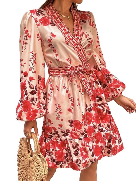 floral print lantern sleeve overlap collar ruffle hem belted dress g92r#, Black;gray
floral print lantern sleeve overlap collar ruffle hem belted dress g92r#, Black;gray