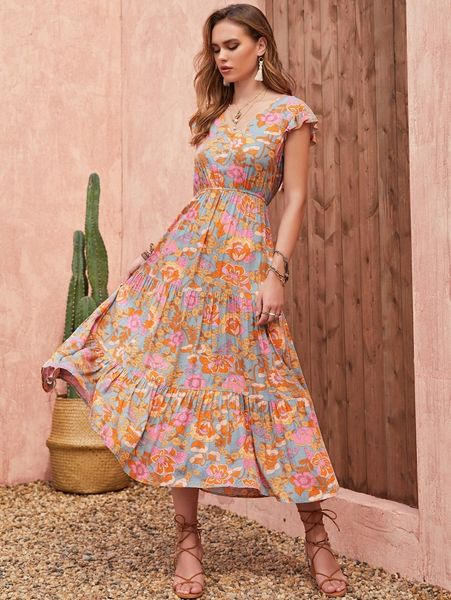 rusttydustty floral butterfly sleeve flared hem dress without belt o0mj#, Black;gray
rusttydustty floral butterfly sleeve flared hem dress without belt o0mj#, Black;gray