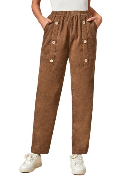 emery rose double button front cord pants h1yf#, Black;white