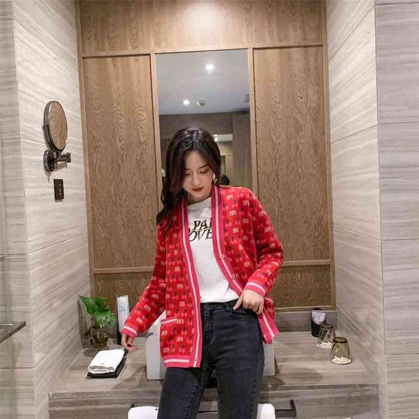 women's sweaters family spring and summer small fragrance lady cherry printed knitted cardigan coat, White;black
women's sweaters family spring and summer small fragrance lady cherry printed knitted cardigan coat, White;black