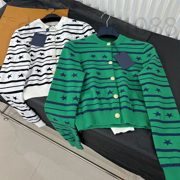 women's knits & tees designer 2022 spring and autumn new fashion versatile round neck jacquard star single breasted wool knitted long s, White
women's knits & tees designer 2022 spring and autumn new fashion versatile round neck jacquard star single breasted wool knitted long s, White